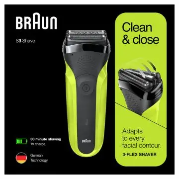 Braun Series 3 300 Rasoio Elettrico Barba, Nero/Verde Elettrico , 109858