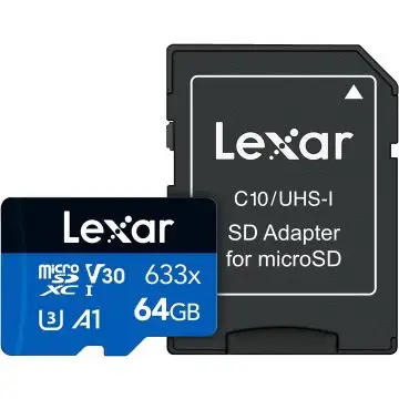 Lexar Professional 633x Scheda Micro SD 64 GB, Scheda di Memoria microSDXC UHSI con Adattatore SD Fino a 100 MB/s in lettura , 150540
