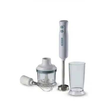 Ariete 601 Frullatore a Immersione con tritatutto, 700 W, 2 velocità, Lama in acciaio inox, Gamba removibile, Bicchiere trasparente, Bianco & Celeste , 160010