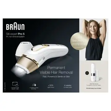 Braun Silk-expert Pro Silk expert Pro 5 PL5159, Epilatore A Luce Pulsata Donna, Per La Rimozione Permanente Dei Peli Visibili A Casa Tua, Bianco/Oro , 140939