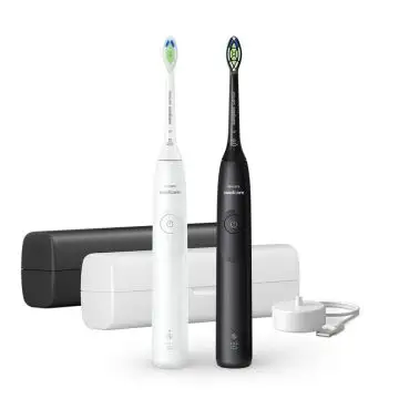 Philips 5300 Series Sonicare spazzolino elettrico sonico con base di ricarica e custodia, 2 livelli di intensità, sensore di pressione confezione da 1 spazzolino bianco e 1 spazzolino nero H , 158456