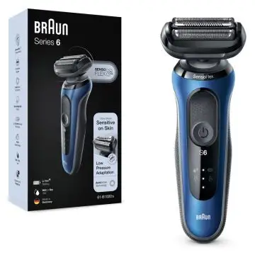 Braun Series 6 61-B1000s Rasoio Elettrico Uomo, SensoFlex, Wet&Dry, Ricaricabile, Rasoio A Lamina Senza Fili, Blu , 157234