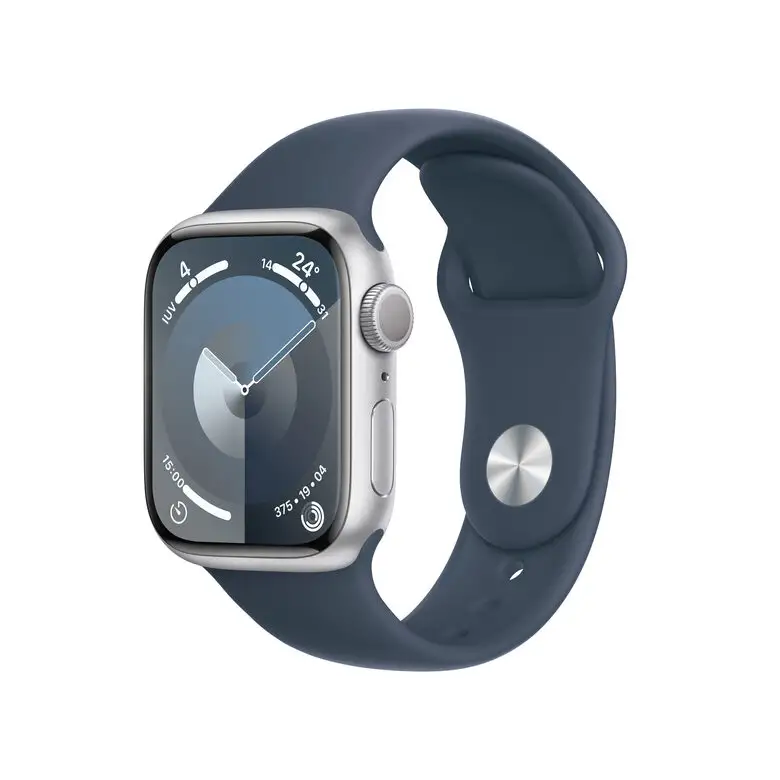 Image of Apple Watch Series 9 GPS Cassa 41mm in Alluminio Argento con Cinturino Sport Blu Tempesta - S/M